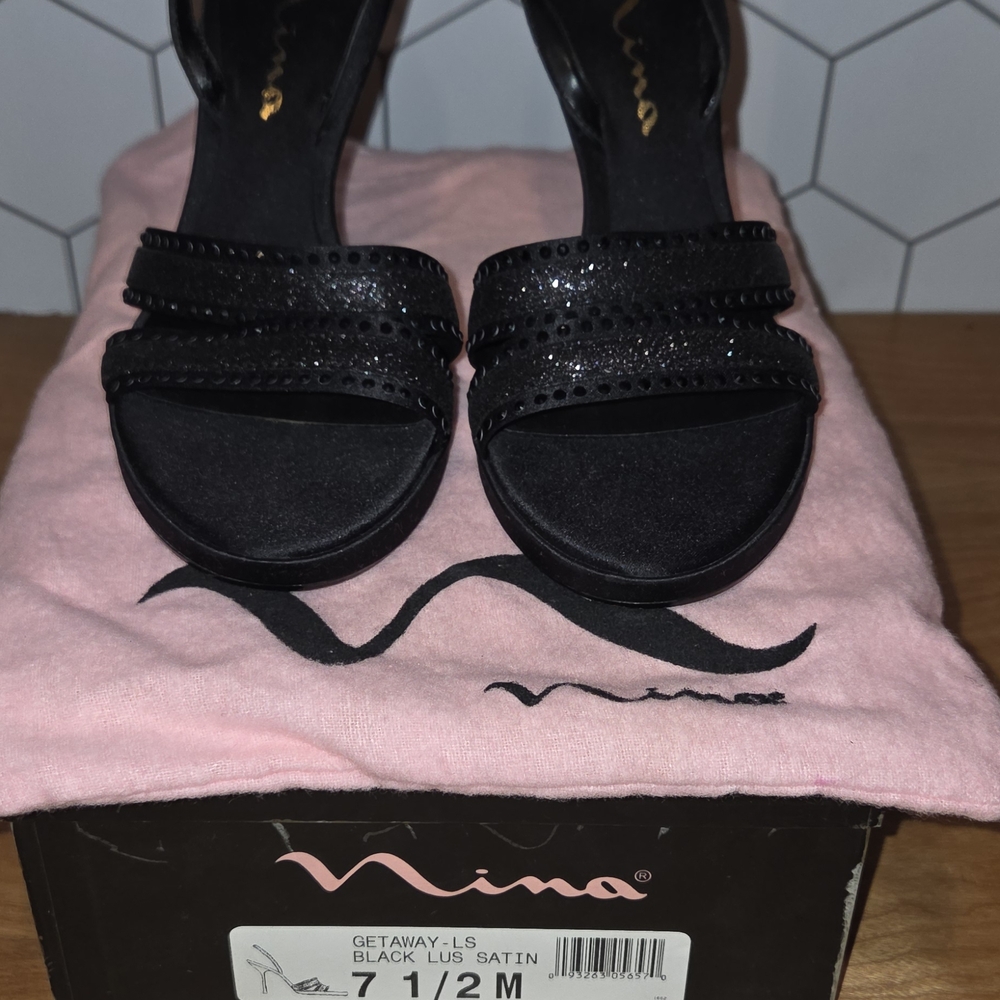 Nina Women's Black Satin Heels